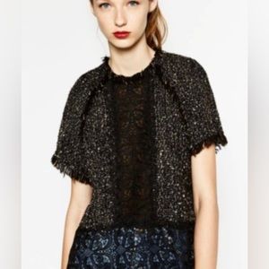 ZARA LACE DETAIL SHORT SLEEVE BLOUSE